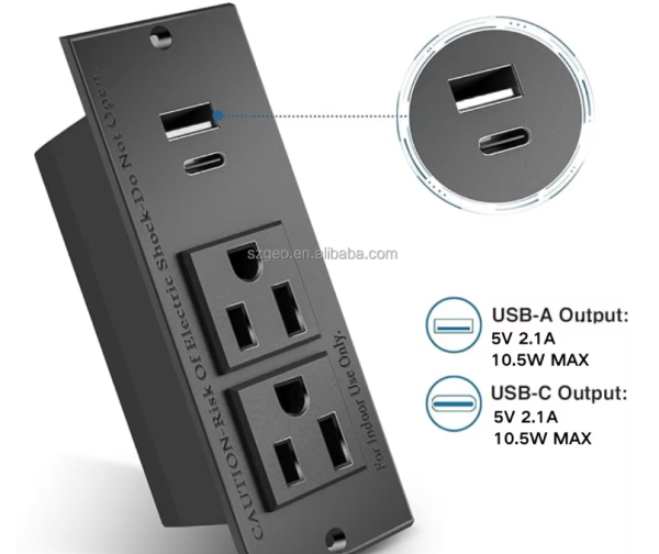 Recessed Power Strip USB-A Flush Mount Desk