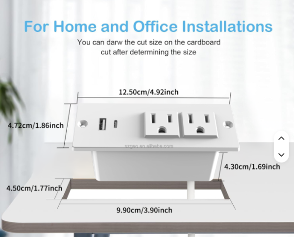 Recessed Power Strip with USB C Port USB a Port Desk