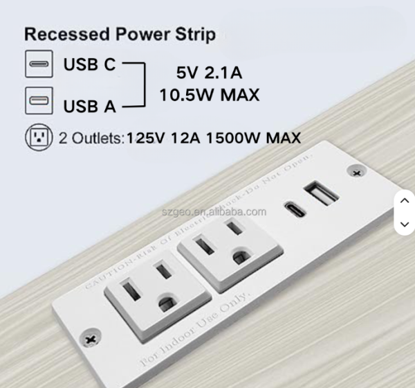 Recessed Power Strip with USB C Port USB a Port Desk