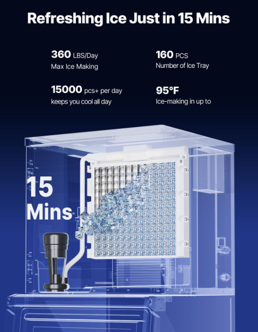 Commercial Ice Maker 360Lbs 24H Touchscreen