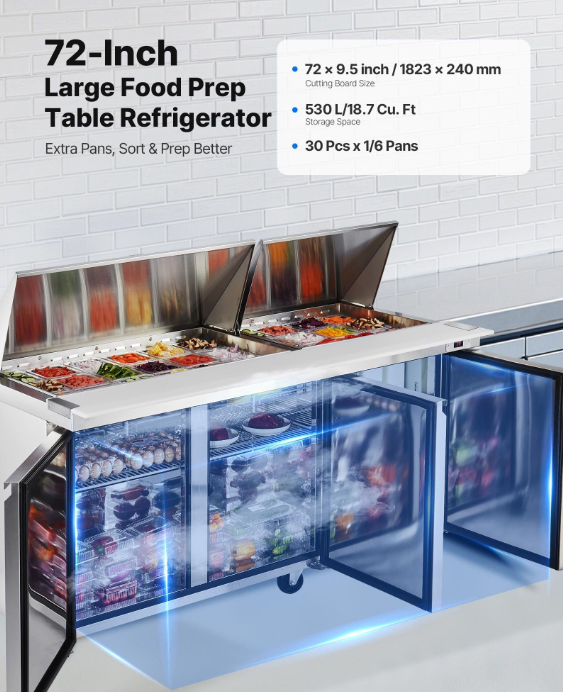 72 Three-Door Commercial Kitchen Refrigerator