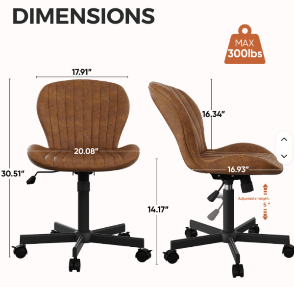 PU Leather Modern Ergonomic Comfortable Armless Office Chair