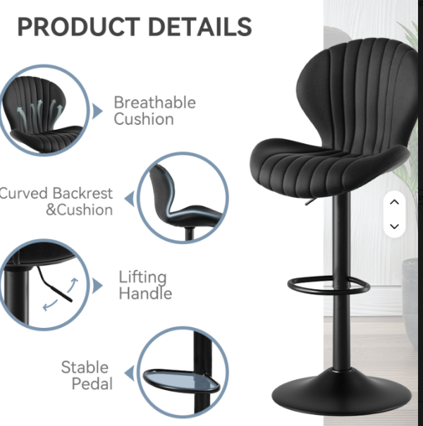 Modern Adjustable Swivel Fabric Bar Stools