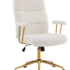 Modern Height Adjustable Desk Chair White and Gold Textured Boucle Fabric Padded Arms Office Chair