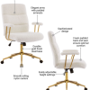 Modern Height Adjustable Desk Chair White and Gold Textured Boucle Fabric Padded Arms Office Chair