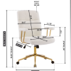 Modern Height Adjustable Desk Chair White and Gold Textured Boucle Fabric Padded Arms Office Chair
