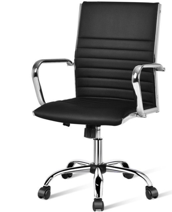 High Back PU Leather Office Chair with Armrests for Conference and Task Work