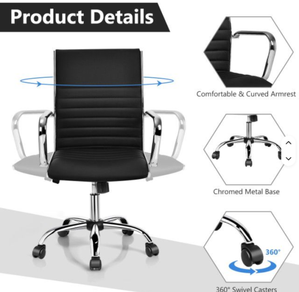 High Back PU Leather Office Chair with Armrests for Conference and Task Work
