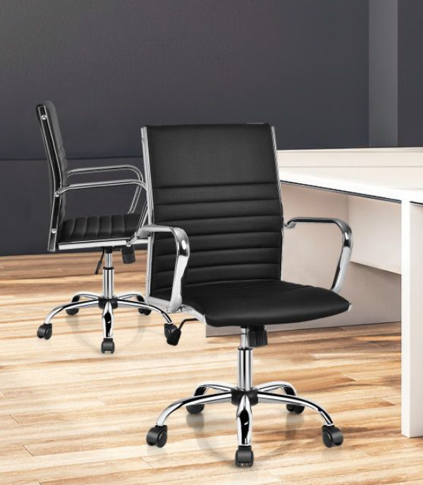 High Back PU Leather Office Chair with Armrests for Conference and Task Work