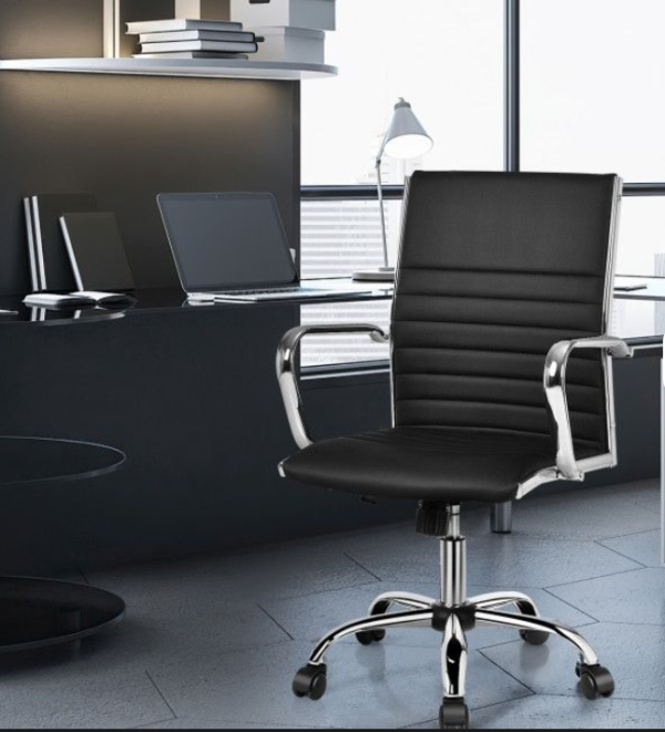 High Back PU Leather Office Chair with Armrests for Conference and Task Work